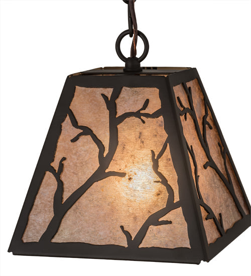 Meyda Lighting Branches 11" Oil Rubbed Bronze Pendant Light With Silver Mica Shade Glass