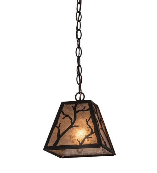 Meyda Lighting Branches 11" Oil Rubbed Bronze Pendant Light With Silver Mica Shade Glass