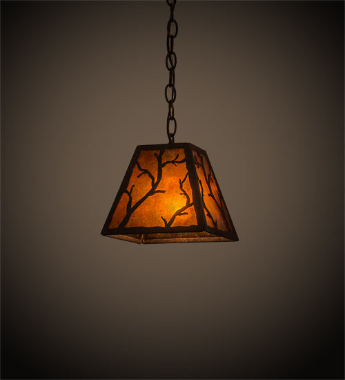 Meyda Lighting Branches 11" Rusty Nail Pendant Light With Amber Mica Shade Glass