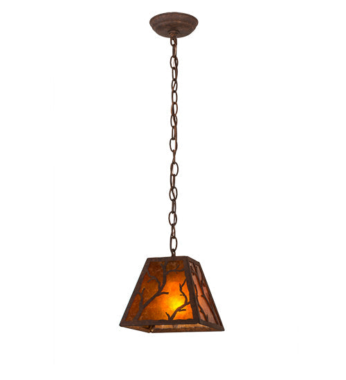 Meyda Lighting Branches 11" Rusty Nail Pendant Light With Amber Mica Shade Glass