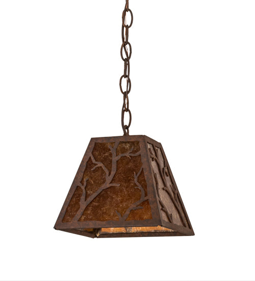 Meyda Lighting Branches 11" Rusty Nail Pendant Light With Amber Mica Shade Glass
