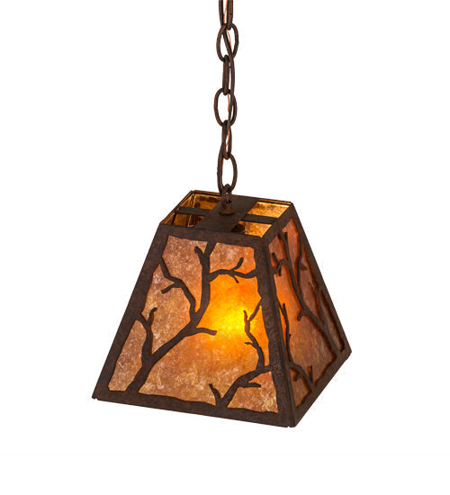 Meyda Lighting Branches 11" Rusty Nail Pendant Light With Amber Mica Shade Glass