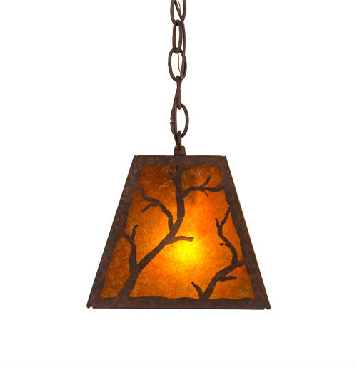 Meyda Lighting Branches 11" Rusty Nail Pendant Light With Amber Mica Shade Glass