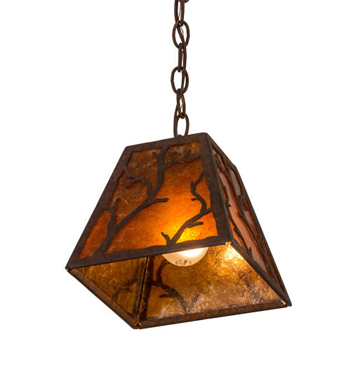 Meyda Lighting Branches 11" Rusty Nail Pendant Light With Amber Mica Shade Glass