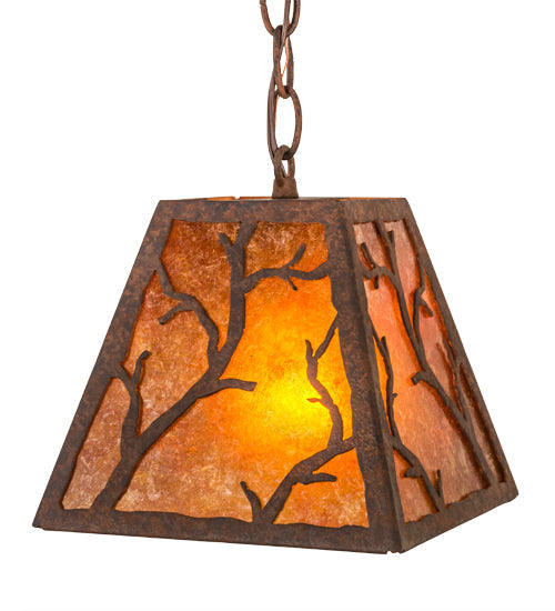 Meyda Lighting Branches 11" Rusty Nail Pendant Light With Amber Mica Shade Glass
