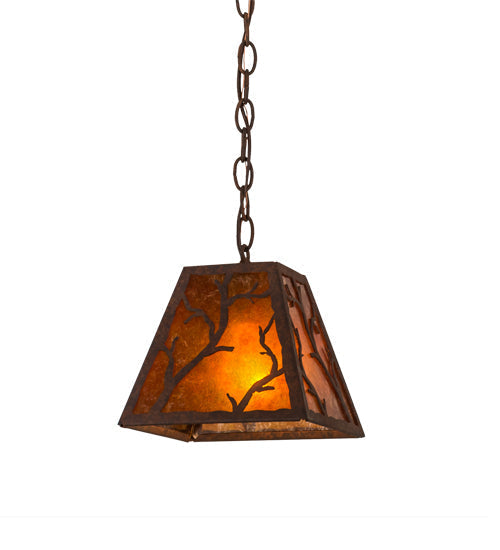 Meyda Lighting Branches 11" Rusty Nail Pendant Light With Amber Mica Shade Glass