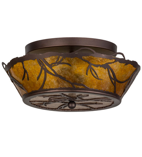 Meyda Lighting Branches 16" 2-Light Mahogany Bronze Flush Mount Light With Amber Mica Shade Glass
