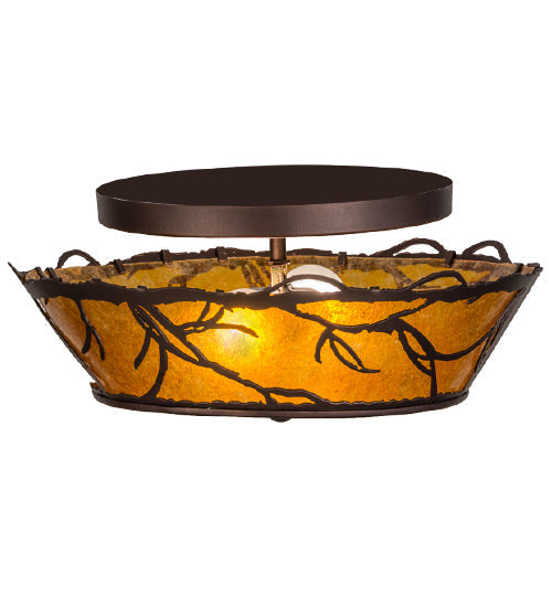 Meyda Lighting Branches 16" 2-Light Mahogany Bronze Flush Mount Light With Amber Mica Shade Glass