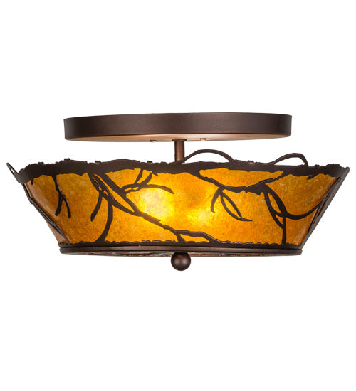 Meyda Lighting Branches 16" 2-Light Mahogany Bronze Flush Mount Light With Amber Mica Shade Glass