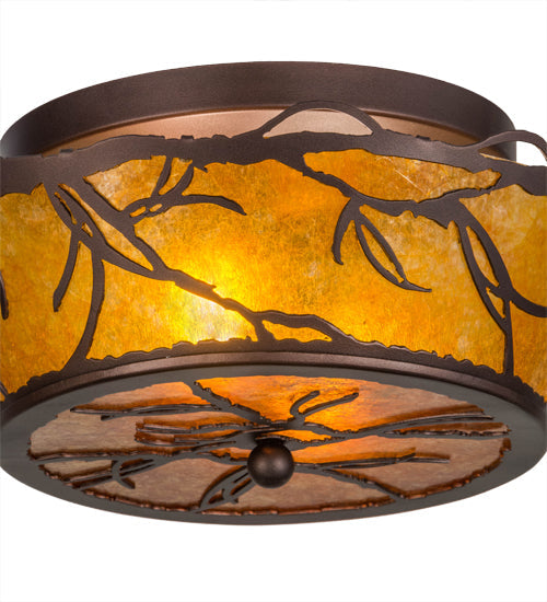 Meyda Lighting Branches 16" 2-Light Mahogany Bronze Flush Mount Light With Amber Mica Shade Glass