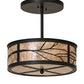 Meyda Lighting Branches 18" 2-Light Black Satin Wrought Iron Semi-flush Mount Light With Silver Mica Shade Glass