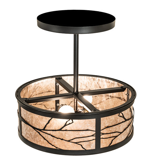 Meyda Lighting Branches 18" 2-Light Black Satin Wrought Iron Semi-flush Mount Light With Silver Mica Shade Glass