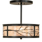 Meyda Lighting Branches 18" 2-Light Black Satin Wrought Iron Semi-flush Mount Light With Silver Mica Shade Glass