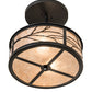 Meyda Lighting Branches 18" 2-Light Black Satin Wrought Iron Semi-flush Mount Light With Silver Mica Shade Glass
