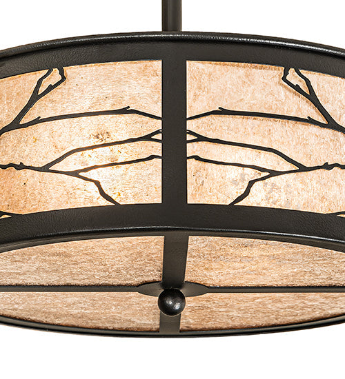 Meyda Lighting Branches 18" 2-Light Black Satin Wrought Iron Semi-flush Mount Light With Silver Mica Shade Glass