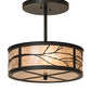 Meyda Lighting Branches 18" 2-Light Black Satin Wrought Iron Semi-flush Mount Light With Silver Mica Shade Glass