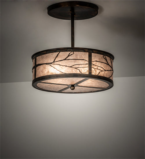 Meyda Lighting Branches 18" 2-Light Dark Burnished Antique Copper Semi-flush Mount Light With Silver Mica Shade Glass