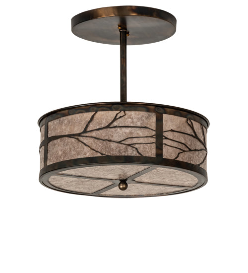 Meyda Lighting Branches 18" 2-Light Dark Burnished Antique Copper Semi-flush Mount Light With Silver Mica Shade Glass