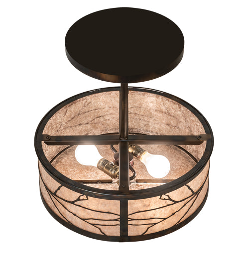 Meyda Lighting Branches 18" 2-Light Dark Burnished Antique Copper Semi-flush Mount Light With Silver Mica Shade Glass
