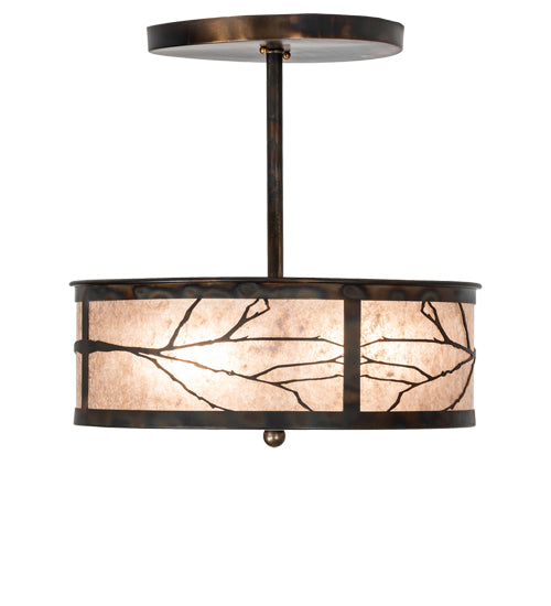 Meyda Lighting Branches 18" 2-Light Dark Burnished Antique Copper Semi-flush Mount Light With Silver Mica Shade Glass