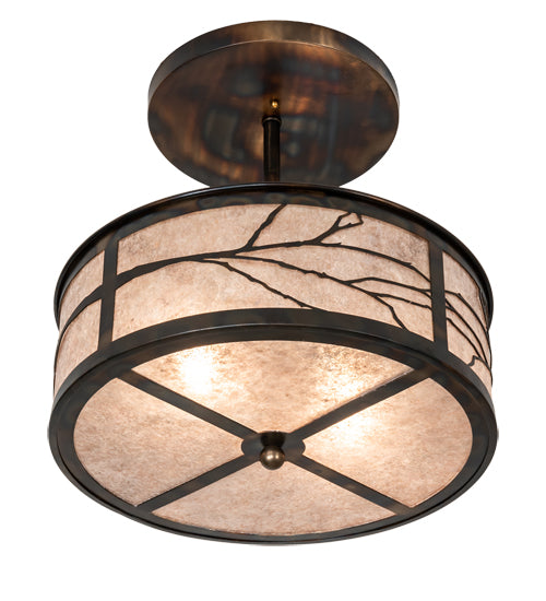Meyda Lighting Branches 18" 2-Light Dark Burnished Antique Copper Semi-flush Mount Light With Silver Mica Shade Glass