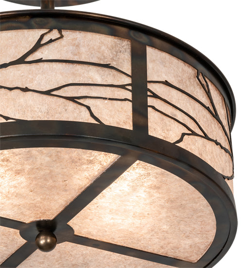Meyda Lighting Branches 18" 2-Light Dark Burnished Antique Copper Semi-flush Mount Light With Silver Mica Shade Glass