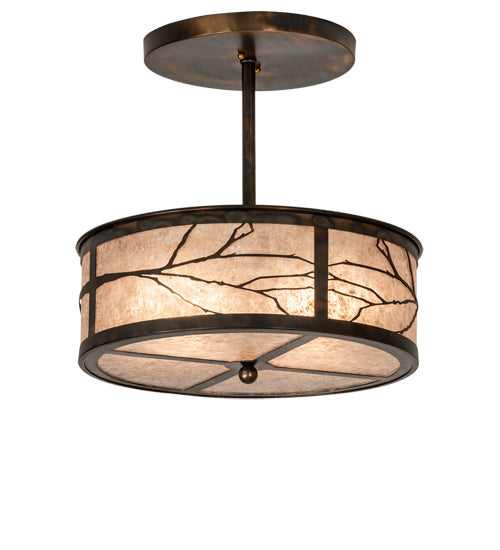 Meyda Lighting Branches 18" 2-Light Dark Burnished Antique Copper Semi-flush Mount Light With Silver Mica Shade Glass