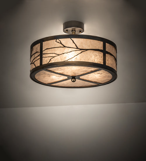 Meyda Lighting Branches 18" 3-Light Dark Burnished Antique Copper Semi-flush Mount Light With Silver Mica Shade Glass