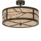 Meyda Lighting Branches 18" 3-Light Dark Burnished Antique Copper Semi-flush Mount Light With Silver Mica Shade Glass