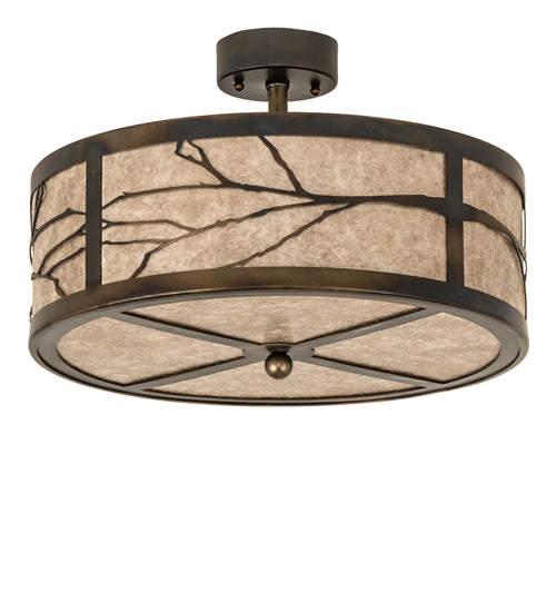Meyda Lighting Branches 18" 3-Light Dark Burnished Antique Copper Semi-flush Mount Light With Silver Mica Shade Glass