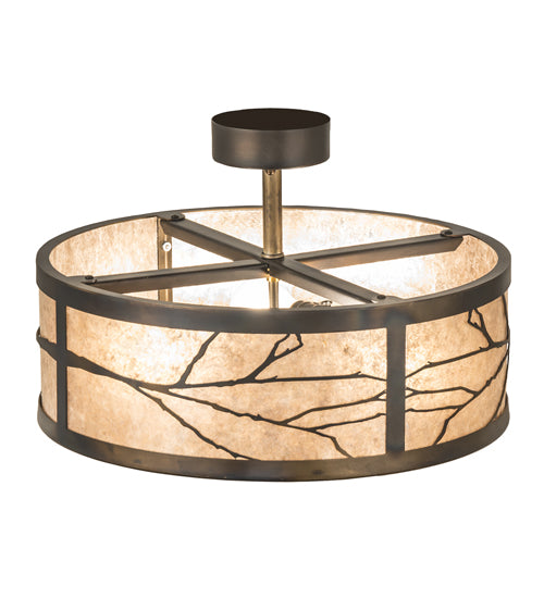 Meyda Lighting Branches 18" 3-Light Dark Burnished Antique Copper Semi-flush Mount Light With Silver Mica Shade Glass