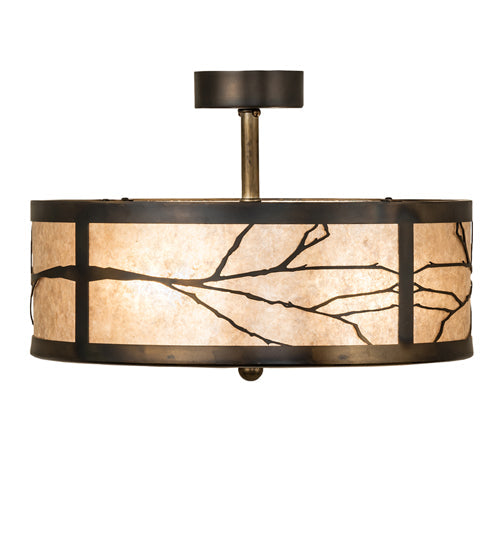 Meyda Lighting Branches 18" 3-Light Dark Burnished Antique Copper Semi-flush Mount Light With Silver Mica Shade Glass