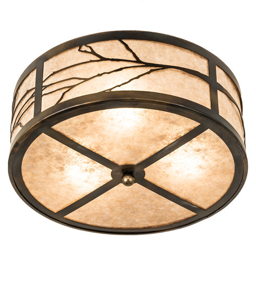 Meyda Lighting Branches 18" 3-Light Dark Burnished Antique Copper Semi-flush Mount Light With Silver Mica Shade Glass