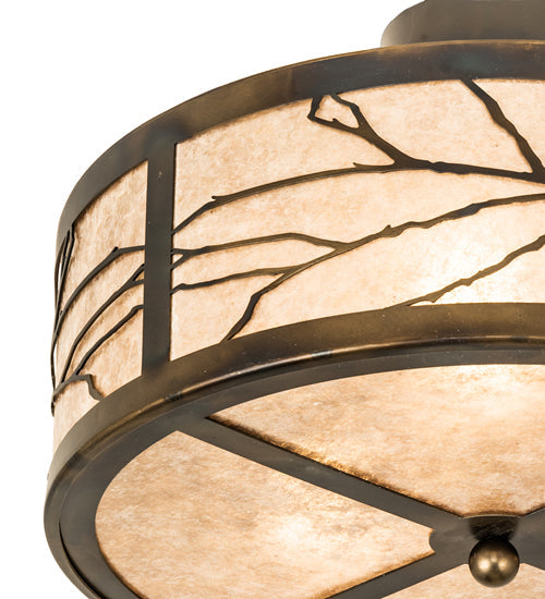 Meyda Lighting Branches 18" 3-Light Dark Burnished Antique Copper Semi-flush Mount Light With Silver Mica Shade Glass
