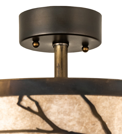Meyda Lighting Branches 18" 3-Light Dark Burnished Antique Copper Semi-flush Mount Light With Silver Mica Shade Glass