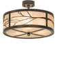 Meyda Lighting Branches 18" 3-Light Dark Burnished Antique Copper Semi-flush Mount Light With Silver Mica Shade Glass