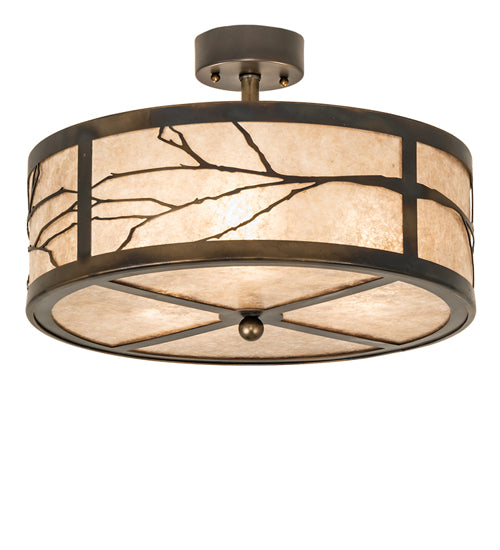 Meyda Lighting Branches 18" 3-Light Dark Burnished Antique Copper Semi-flush Mount Light With Silver Mica Shade Glass