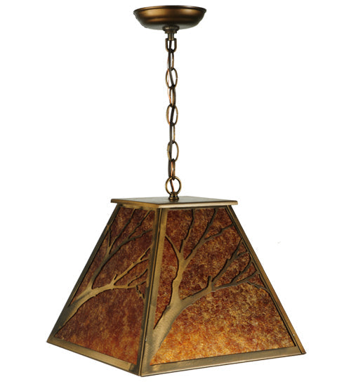 Meyda Lighting Branches 19" Antique Copper Pendant Light With Amber Mica Shade Glass
