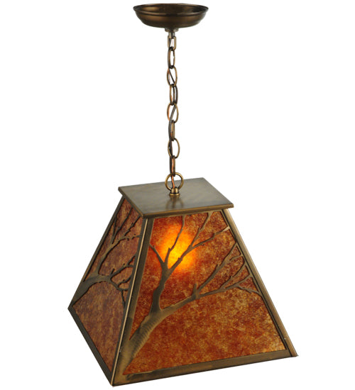 Meyda Lighting Branches 19" Antique Copper Pendant Light With Amber Mica Shade Glass