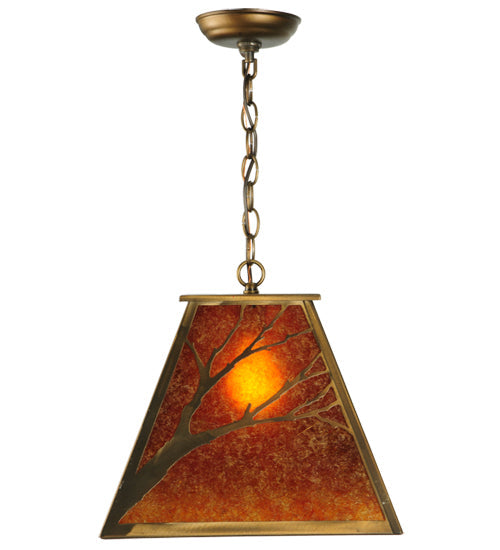 Meyda Lighting Branches 19" Antique Copper Pendant Light With Amber Mica Shade Glass