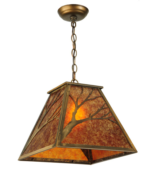 Meyda Lighting Branches 19" Antique Copper Pendant Light With Amber Mica Shade Glass