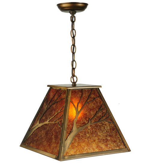 Meyda Lighting Branches 19" Antique Copper Pendant Light With Amber Mica Shade Glass