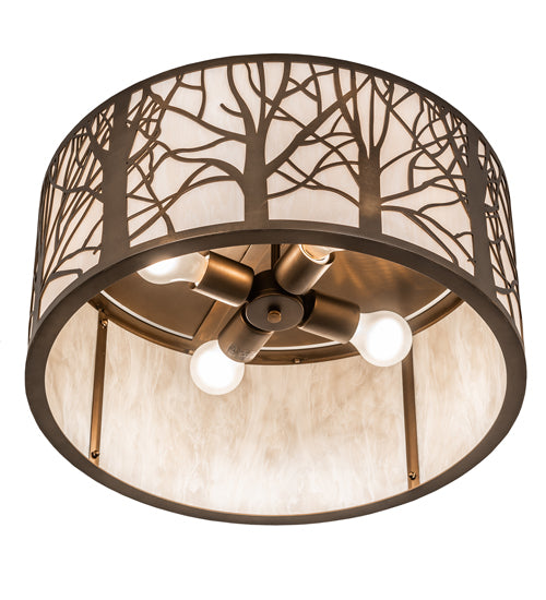 Meyda Lighting Branches 20" 4-Light Antique Copper Flush Mount Light With Ivory Fleshtone Shade