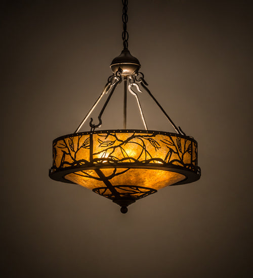 Meyda Lighting Branches 20" 8-Light Antique Copper Inverted Pendant Light With Amber Mica Shade Glass