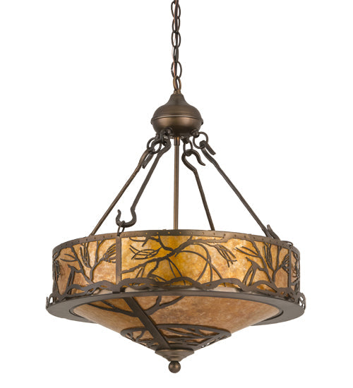 Meyda Lighting Branches 20" 8-Light Antique Copper Inverted Pendant Light With Amber Mica Shade Glass