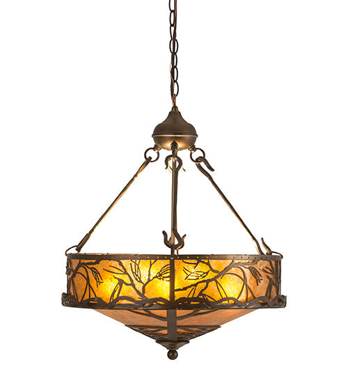 Meyda Lighting Branches 20" 8-Light Antique Copper Inverted Pendant Light With Amber Mica Shade Glass