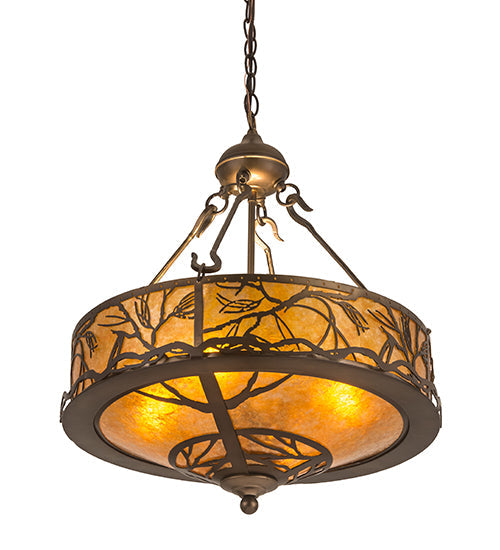 Meyda Lighting Branches 20" 8-Light Antique Copper Inverted Pendant Light With Amber Mica Shade Glass