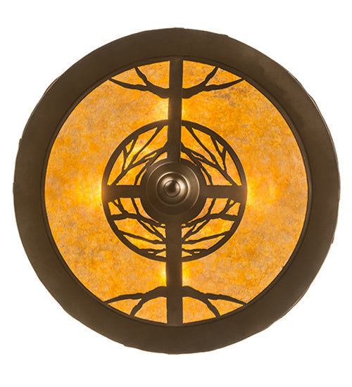Meyda Lighting Branches 20" 8-Light Antique Copper Inverted Pendant Light With Amber Mica Shade Glass