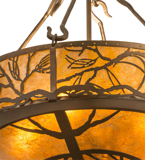 Meyda Lighting Branches 20" 8-Light Antique Copper Inverted Pendant Light With Amber Mica Shade Glass