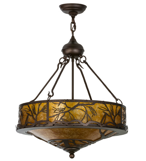 Meyda Lighting Branches 20" 8-Light Mahogany Bronze Inverted Pendant Light With Amber Mica Shade Glass